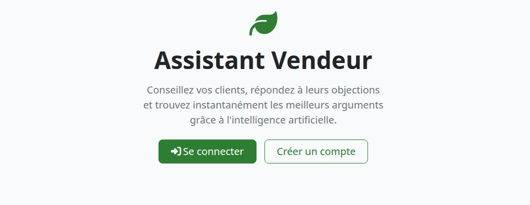 Page d'accueil d'Assistant Vendeur